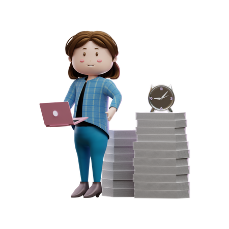 Businesswoman Holding Laptop  3D Illustration