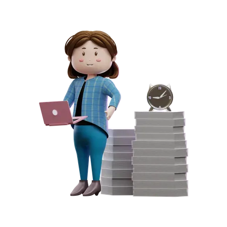 Businesswoman Holding Laptop 3D Illustration