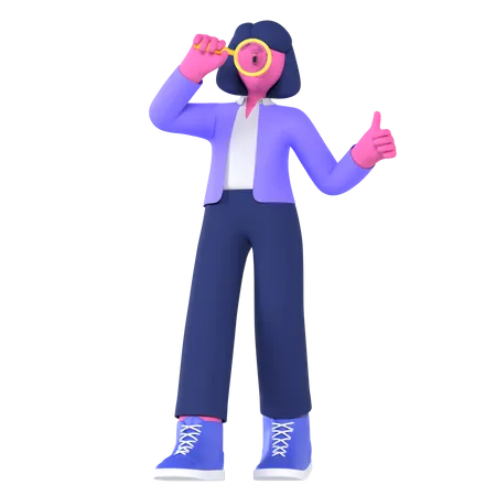 Businesswoman Holding Magnifier  3D Illustration