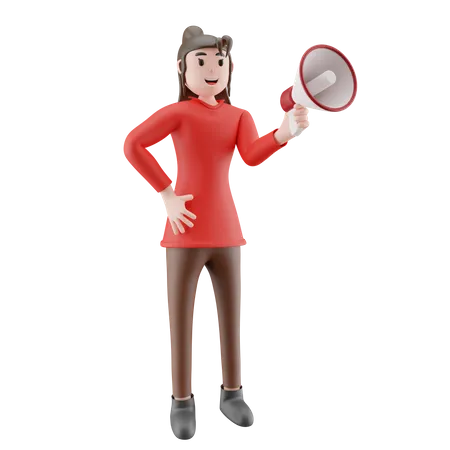 Businesswoman Holding Megaphone  3D Illustration