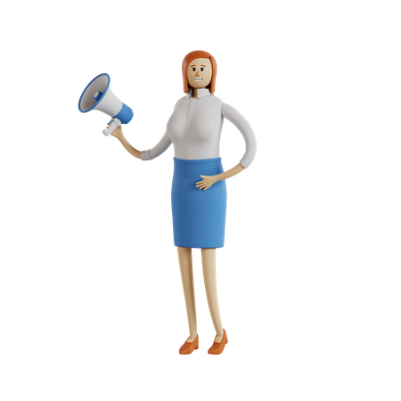 Businesswoman holding megaphone 3D Illustration