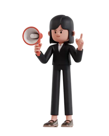 Businesswoman Holding Megaphone While Raising Finger  3D Illustration