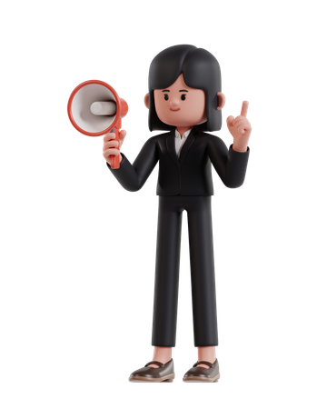 Businesswoman Holding Megaphone While Raising Finger  3D Illustration
