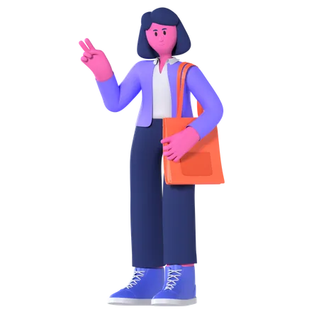 Businesswoman Holding Office Bag  3D Illustration