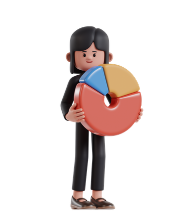 Businesswoman holding pie chart  3D Illustration