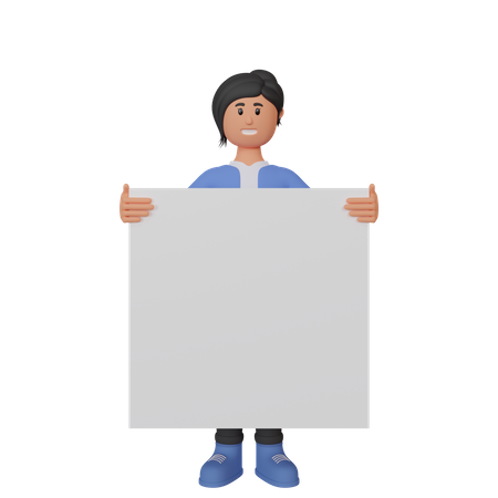 Businesswoman holding placard  3D Illustration