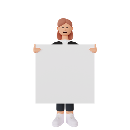 Businesswoman holding placard  3D Illustration