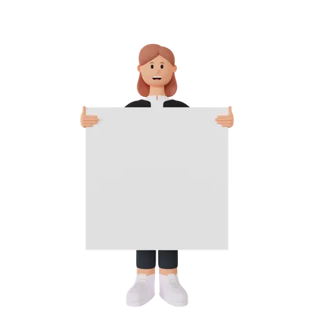 Businesswoman holding placard  3D Illustration