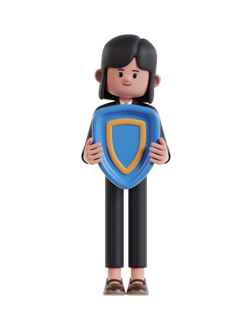 Businesswoman holding protection shield  3D Illustration