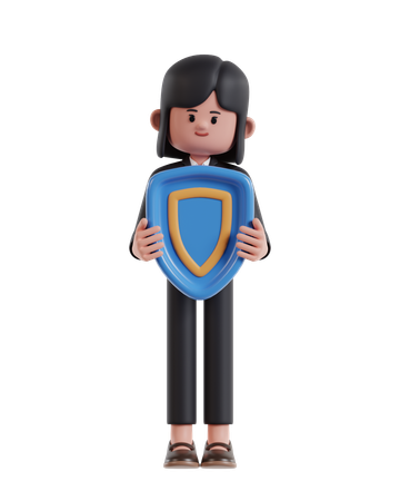Businesswoman holding protection shield  3D Icon