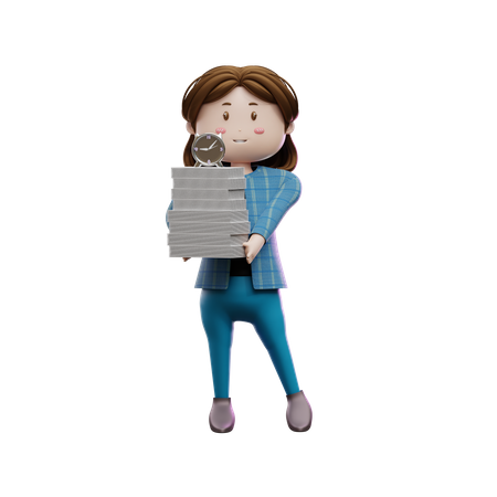 Businesswoman Holding Report  3D Illustration