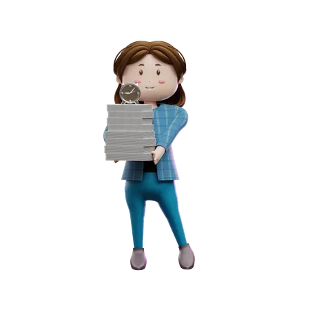 Businesswoman Holding Report  3D Illustration