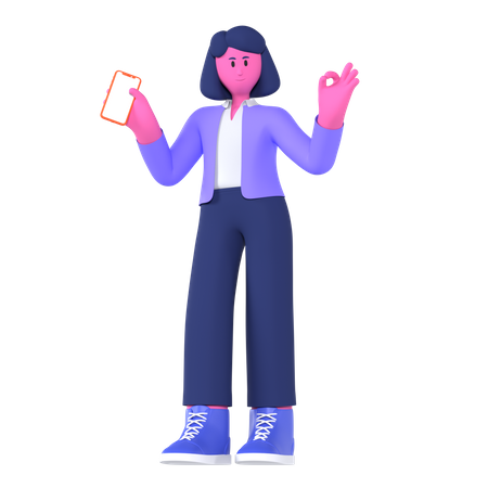 Businesswoman Holding Smartphone  3D Illustration