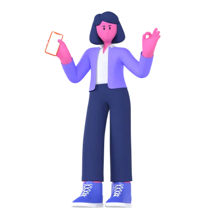 Businesswoman Holding Smartphone  3D Illustration