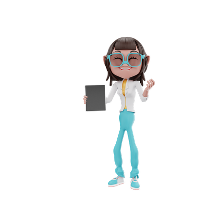 Businesswoman holding tablet 3D Illustration