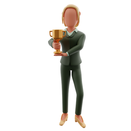 Businesswoman Holding Trophy  3D Icon