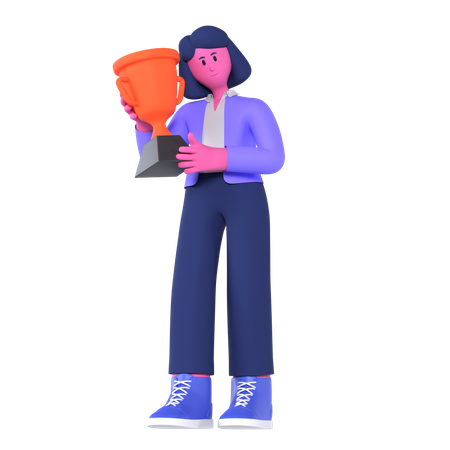 Businesswoman Holding Trophy  3D Icon