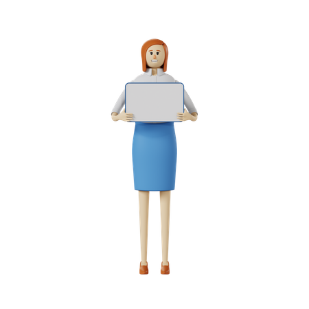 Businesswoman holding whiteboard  3D Illustration