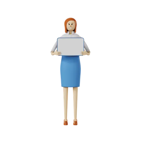 Businesswoman holding whiteboard  3D Illustration