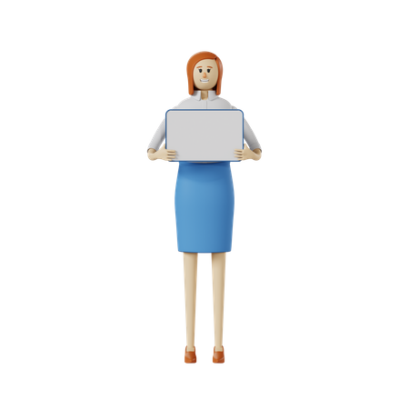 Businesswoman holding whiteboard  3D Illustration
