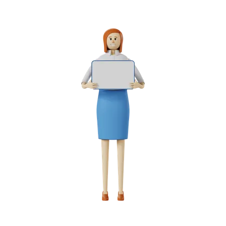 Businesswoman holding whiteboard 3D Illustration