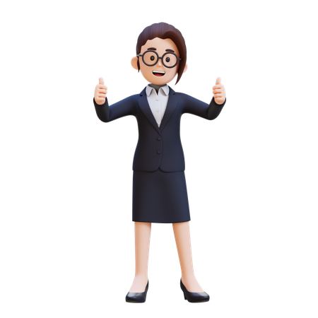 Businesswoman In Business Suit Showing Double Thumbs Up  3D Illustration