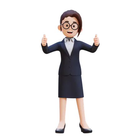 Businesswoman In Business Suit Showing Double Thumbs Up  3D Illustration