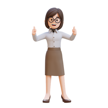スーツを着たビジネスウーマンが両手の親指を立てている  3D Illustration