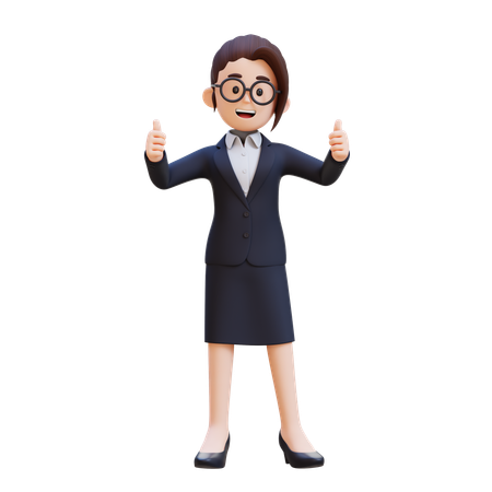 Businesswoman In Business Suit Showing Double Thumbs Up  3D Illustration