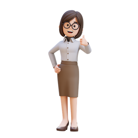 スーツを着たビジネスウーマンが親指を立てている  3D Illustration