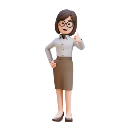 Businesswoman In Business Suit Showing Thumbs Up  3D Illustration