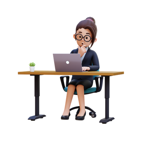 Businesswoman In Business Suit Sits At Desk With Laptop  3D Illustration