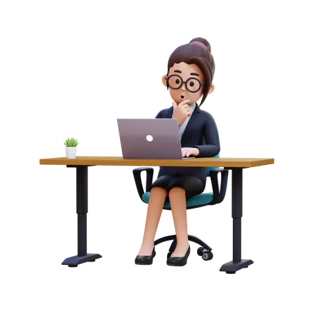 Businesswoman In Business Suit Sits At Desk With Laptop  3D Illustration
