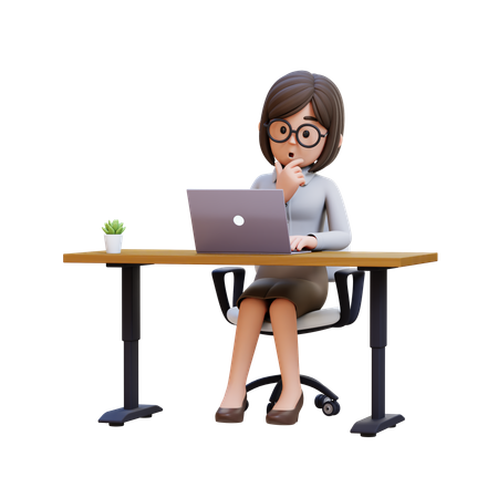Businesswoman In Business Suit Sits At Desk With Laptop  3D Illustration