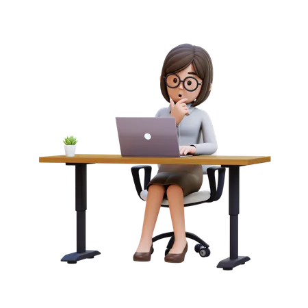 Businesswoman In Business Suit Sits At Desk With Laptop  3D Illustration