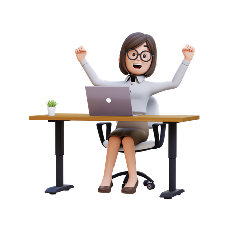 Businesswoman In Business Suit Sitting At Desk With Laptop  3D Illustration