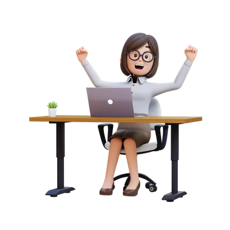 Businesswoman In Business Suit Sitting At Desk With Laptop  3D Illustration