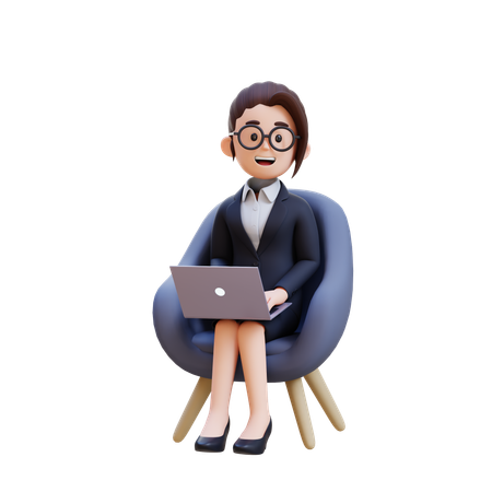 Businesswoman In Business Suit Sitting In Chair With Laptop In Front Of Her  3D Illustration