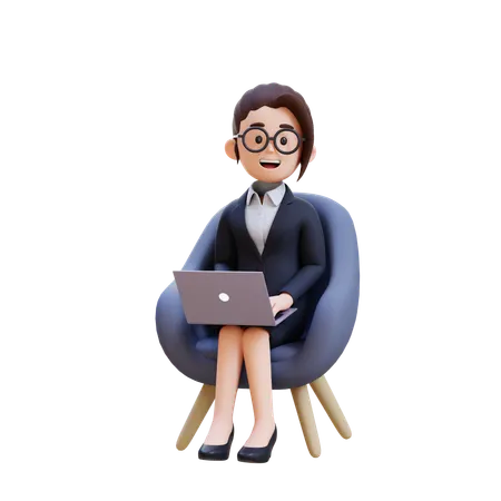 Businesswoman In Business Suit Sitting In Chair With Laptop In Front Of Her  3D Illustration