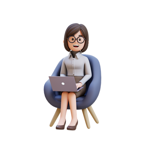 Businesswoman In Business Suit Sitting In Chair With Laptop In Front Of Her  3D Illustration