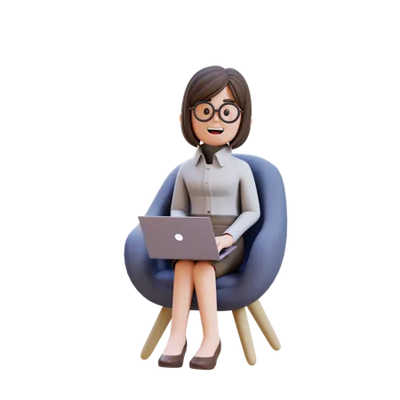 Businesswoman In Business Suit Sitting In Chair With Laptop In Front Of Her  3D Illustration