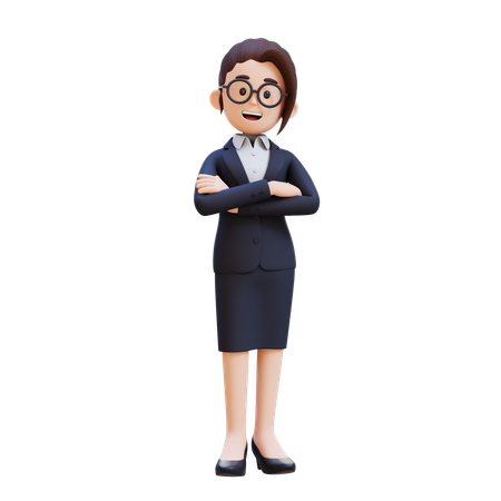 Businesswoman In Business Suit Standing With Her Arms Crossed  3D Illustration