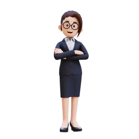 Businesswoman In Business Suit Standing With Her Arms Crossed  3D Illustration