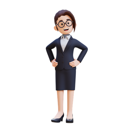 Businesswoman In Business Suit Stands With Her Arms Crossed And Smile On Her Face  3D Illustration