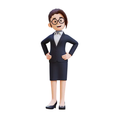 Businesswoman In Business Suit Stands With Her Arms Crossed And Smile On Her Face  3D Illustration