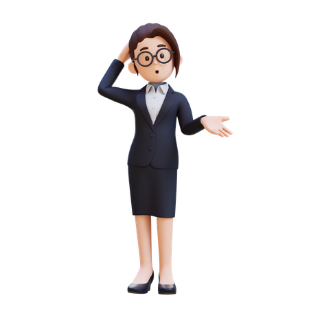 Businesswoman In Suit And Glasses Looking Up As If She Asking Question  3D Illustration