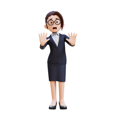 Businesswoman In Suit And Glasses Stress And Refused Pose  3D Illustration
