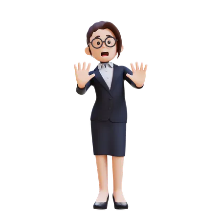 Businesswoman In Suit And Glasses Stress And Refused Pose  3D Illustration