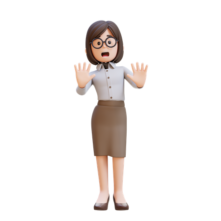 Businesswoman In Suit And Glasses Stress And Refused Pose  3D Illustration