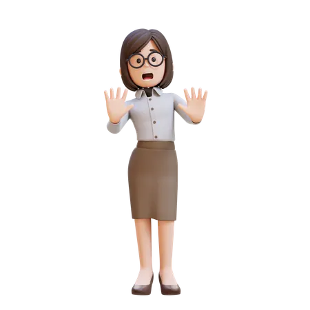 Businesswoman In Suit And Glasses Stress And Refused Pose  3D Illustration